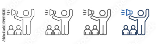 
outline icon set demonstrator with three people and loudspeaker design