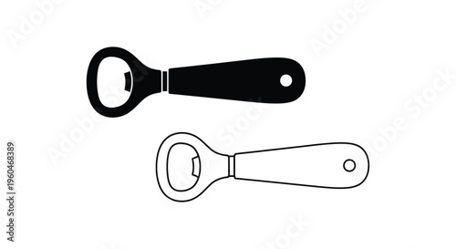 Two bottle openers a black silhouette and a white line drawing