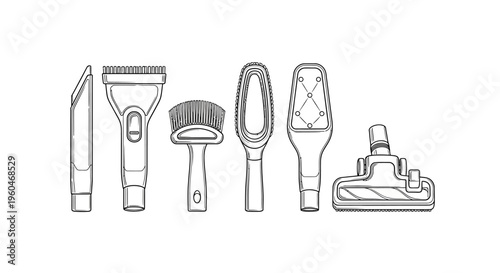 Set of Vacuum Cleaner Attachments: Brushes, Crevice Tool, and Turbo Brush Head