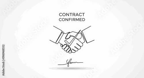 Contract Confirmed: Handshake with Checkmark and Signature, Business Agreement Concept
