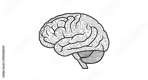 Digital Brain Circuit Board Illustration: AI, Technology, Innovation, Intelligence
