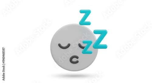 Sleeping Face Emoji Icon, Zzz Symbol, Rest and Sleep Concept, 3D Render