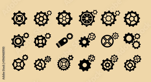 Gears and Cogs Icons Set: Mechanical Engineering, Industry, Technology, and Precision Symbols