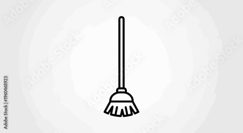 Simple line art icon of a broom, representing cleaning, tidiness, and household chores.