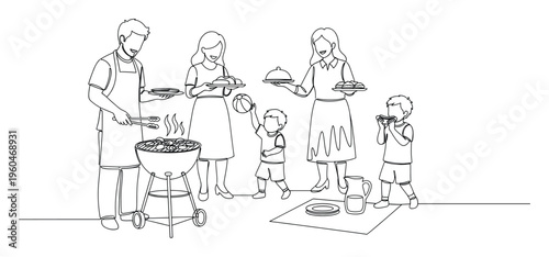 Family enjoying a summer outdoor barbecue picnic with grilled food and playful children perfect for lifestyle blogs and event promotions