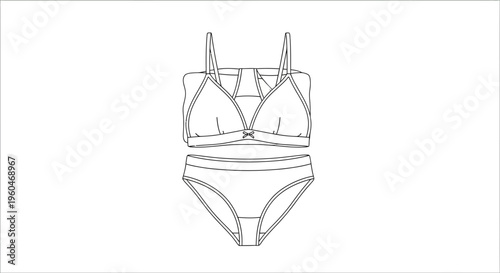 Elegant minimalist outline illustration of a women's lingerie set for fashion design templates