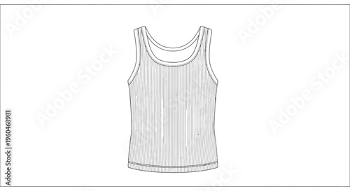 Technical apparel illustration depicting a ribbed athletic sleeveless top garment design