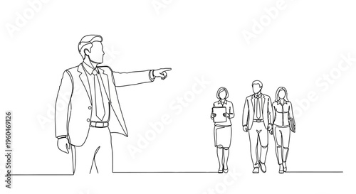 Business Leader Directing Team with Finger Pointing, Teamwork and Management Concept