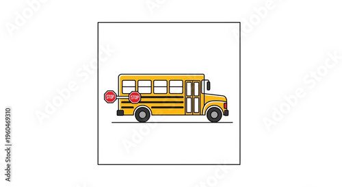 Vibrant yellow school bus illustration with extended stop signs for student safety and educational