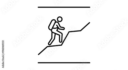Minimalist icon of a person with a backpack ascending a challenging upward path symbolizing