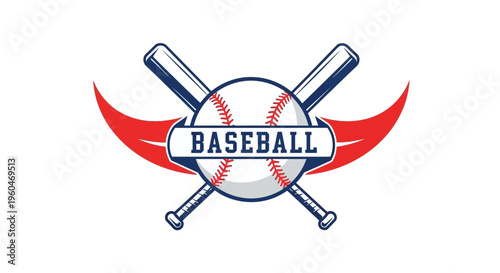 Baseball Logo with Crossed Bats and Ball - Sport Emblem