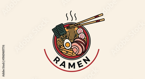 Delicious Ramen Bowl with Chopsticks, Egg, Meat, Seaweed, and Narutomaki