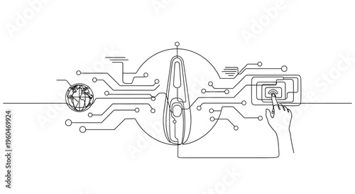 Digital Security Concept: Fingerprint Scan, Globe, and Circuit Board with Padlock