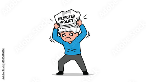 Frustrated Person Crumpling Rejected Policy Document: Anger and Disappointment Concept