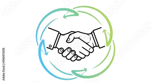 Business Partnership Agreement Handshake with Circular Arrows Symbolizing Collaboration
