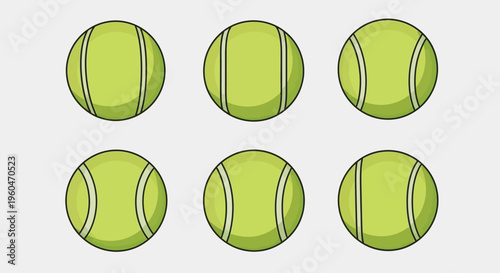 Set of Six Tennis Balls, Isolated on White Background, Top View