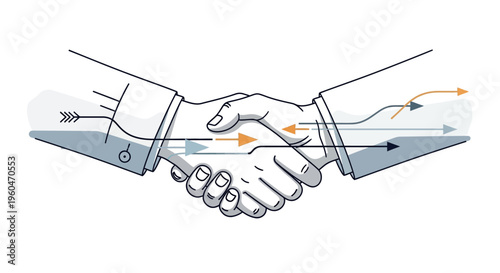 Business Partnership Handshake with Flowing Data Streams and Arrows
