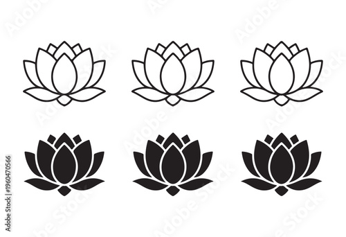 Bold lotus flower silhouettes and outlines collection for elegant branding and lifestyle website graphics art