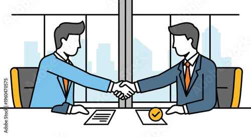 Businessmen shaking hands over a deal, partnership, agreement, success, office setting