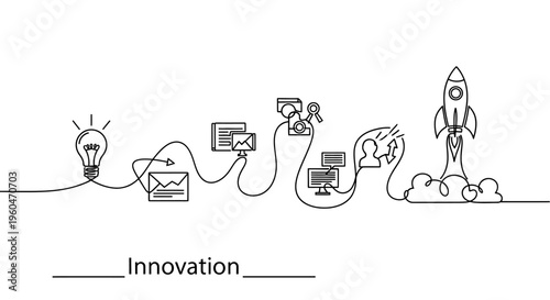 Innovation Process: Idea to Launch Rocket, Business Growth and Success Concept