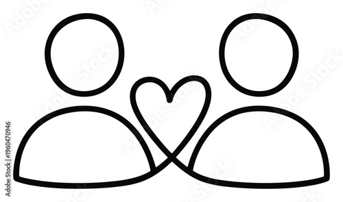 Simple iconic outline depicting two abstract human figures forming a heart in the center symbolizing love and connection ideal for relationship concepts social media applications and