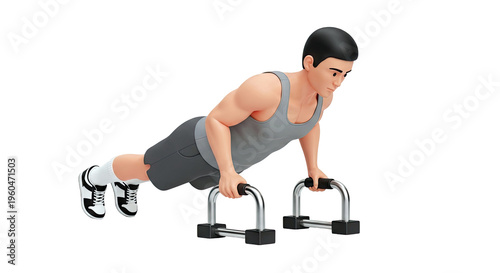 3D Male Doing Push-ups on Parallel Bars