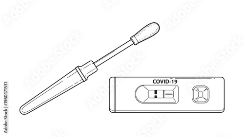 Medical Test Kit with Swab Stick for Virus Detection and Diagnostic Healthcare Screening Vector Illustration