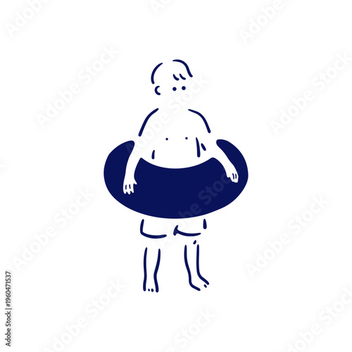 浮き輪をもった男の子のイラスト素材