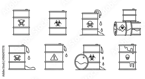 Biohazard warning signs on containers.
