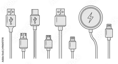Variety of electronic device charging cables.