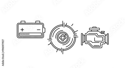 Battery and starter motor icons.