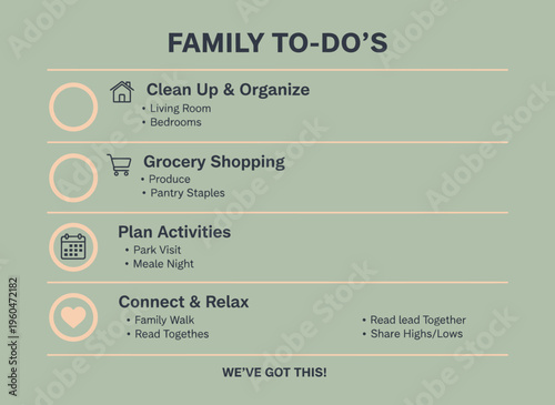 Family members planning and organizing tasks on a bulletin board