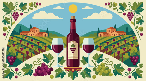 Red wine bottle and two glasses.