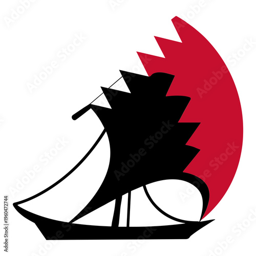 Traditional bahraini dhow sailboat with red and white bahrain national day