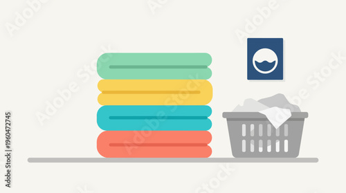 Stack of colorful towels laundry.