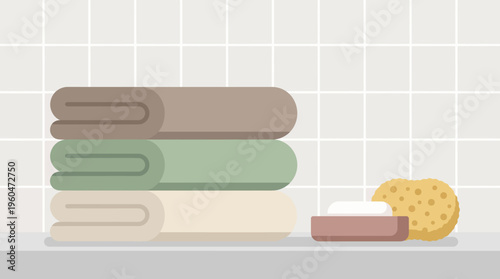 Stack of folded towels and soap.