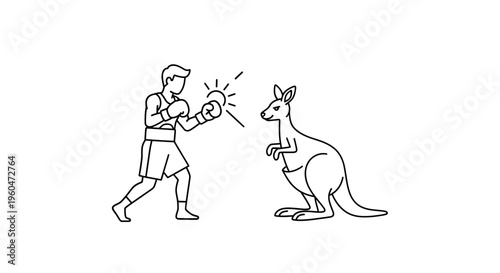 Dynamic line art illustration of a pugilist engaging in a spirited boxing match with a strong