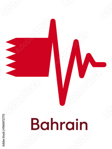 Red bahrain flag with heartbeat pulse line isolated on bahrain national day