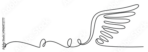Abstract minimalist one continuous line drawing of a soaring wing representing flight and freedom, ideal graphic element for modern logos, branding, or decorative website assets