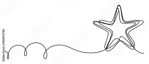 Continuous line drawing of an abstract five pointed star with a flowing wavy tail ideal for creative branding modern graphic presentations or minimalist decorative print media
