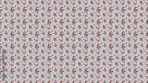 Billede på lærred Stereogram of Repeating Santa Hats and Skulls Pattern, Magic Eye Illusion Backgr