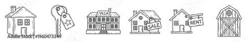 This set of various real estate related symbols and housing types is perfect for property ownership, selling, or rental concepts and applications.