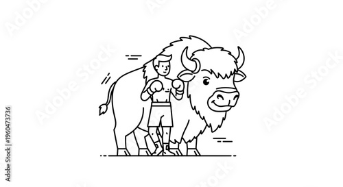 A determined boxer stands proudly alongside a powerful bison in this athletic strength concept