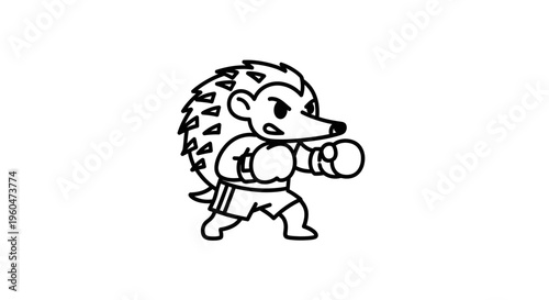Stylized monochrome depiction of a determined hedgehog engaged in pugilistic training illustration