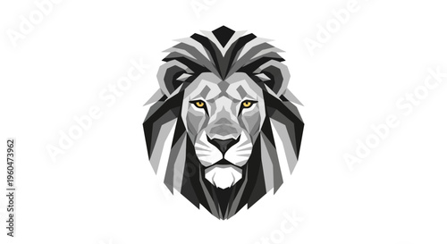 Geometric Lion Head Portrait, Polygonal Style, Majestic Animal Icon