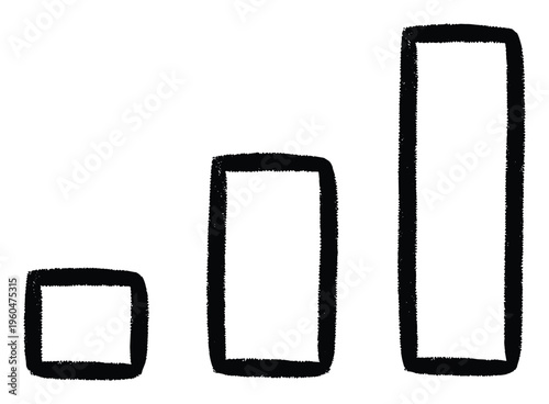 A visual representation of progress with three distinct rectangular bars of increasing height, symbolizing data growth or sequential levels for educational materials or business
