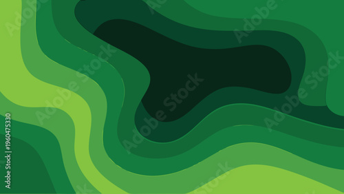 Abstract flowing shapes in varying shades of vibrant green hues