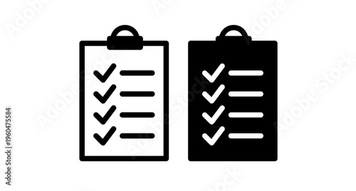 ​Checklist Clipboard Icon Set - Minimalist Outline and Solid Styles. Vector