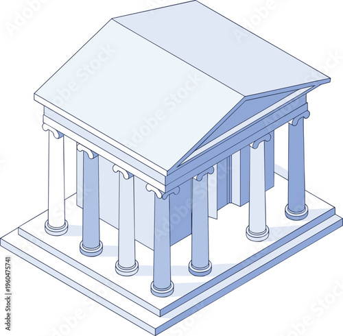 Isometric classical bank building with columns financial institution architecture concept government treasury economy finance minimal illustration isolated design