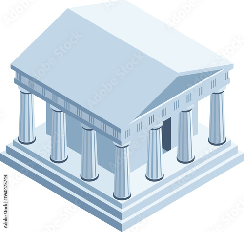 Isometric classical bank building with columns financial institution architecture concept economy finance government structure minimal vector illustration isolated design